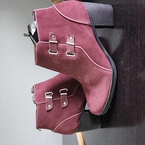 Clarks plum suede ankle boots